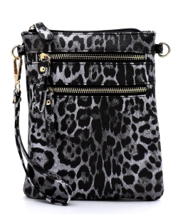 Leopard Multi Zip Pocket Crossbody Bag LE002 Black